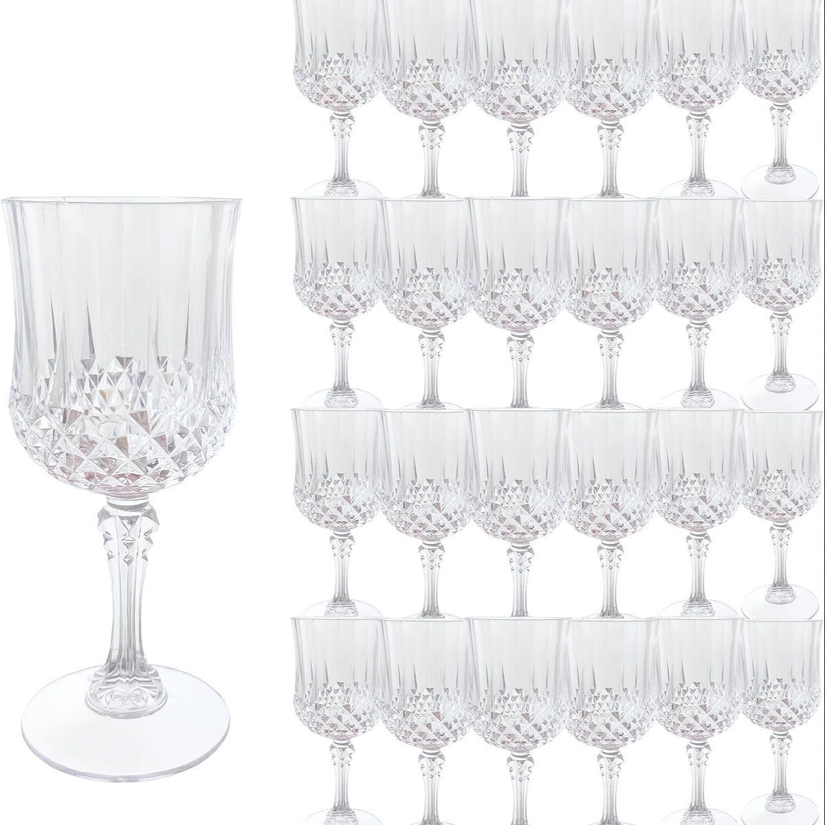 Plastic Wine Glasses 24 Pack 7oz – Unbreakable Crystal Vintage Champagne Flute Glasses Reusable Drinkware for Wedding Party Outdoor Events Kitchen