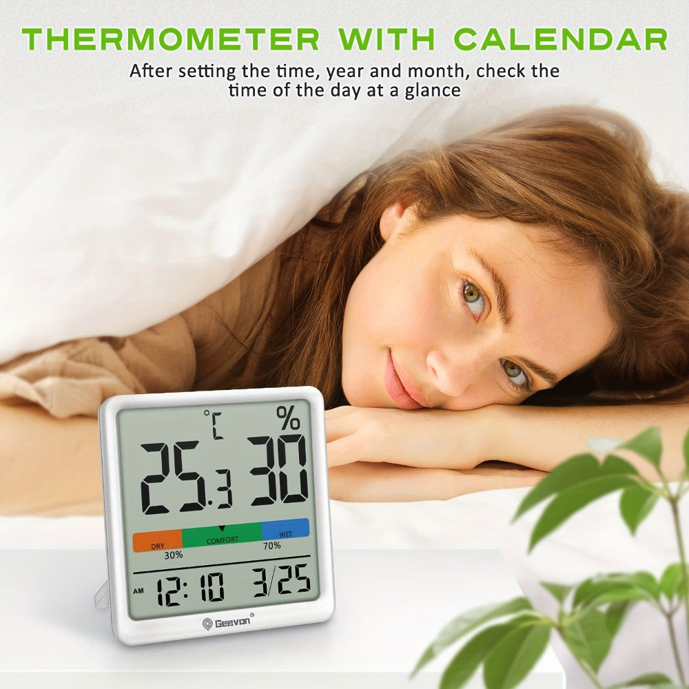 Digital Indoor Thermometer Hygrometer with Clock and Calendar for Home Office