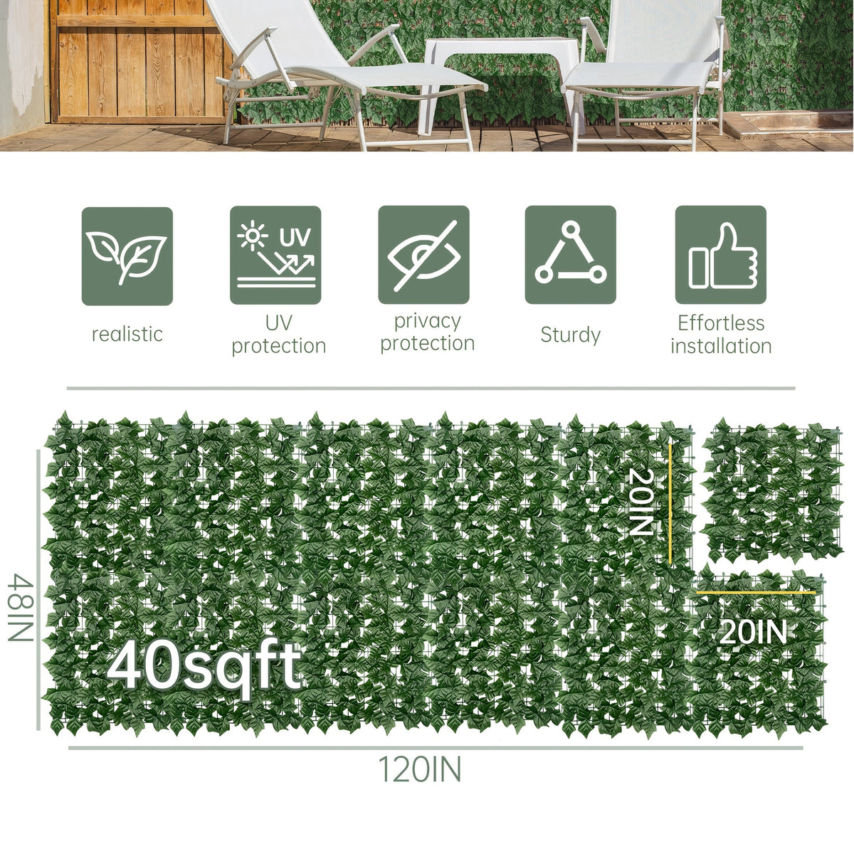 Artificial Ivy Privacy Fence Screen – UV-Resistant Faux Ivy Hedge Panel for Outdoor Patio, Garden, Balcony & Fence Cover | Realistic Greenery Wall Decor | Multiple Sizes Available