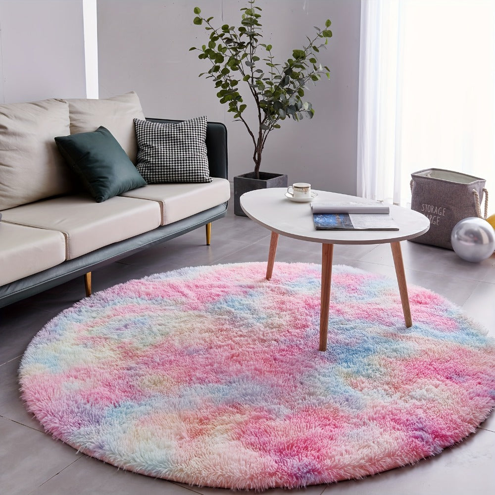 Round Shaggy Plush Rug – Soft Fluffy Circular Carpet for Bedroom & Living Room, Easy Clean