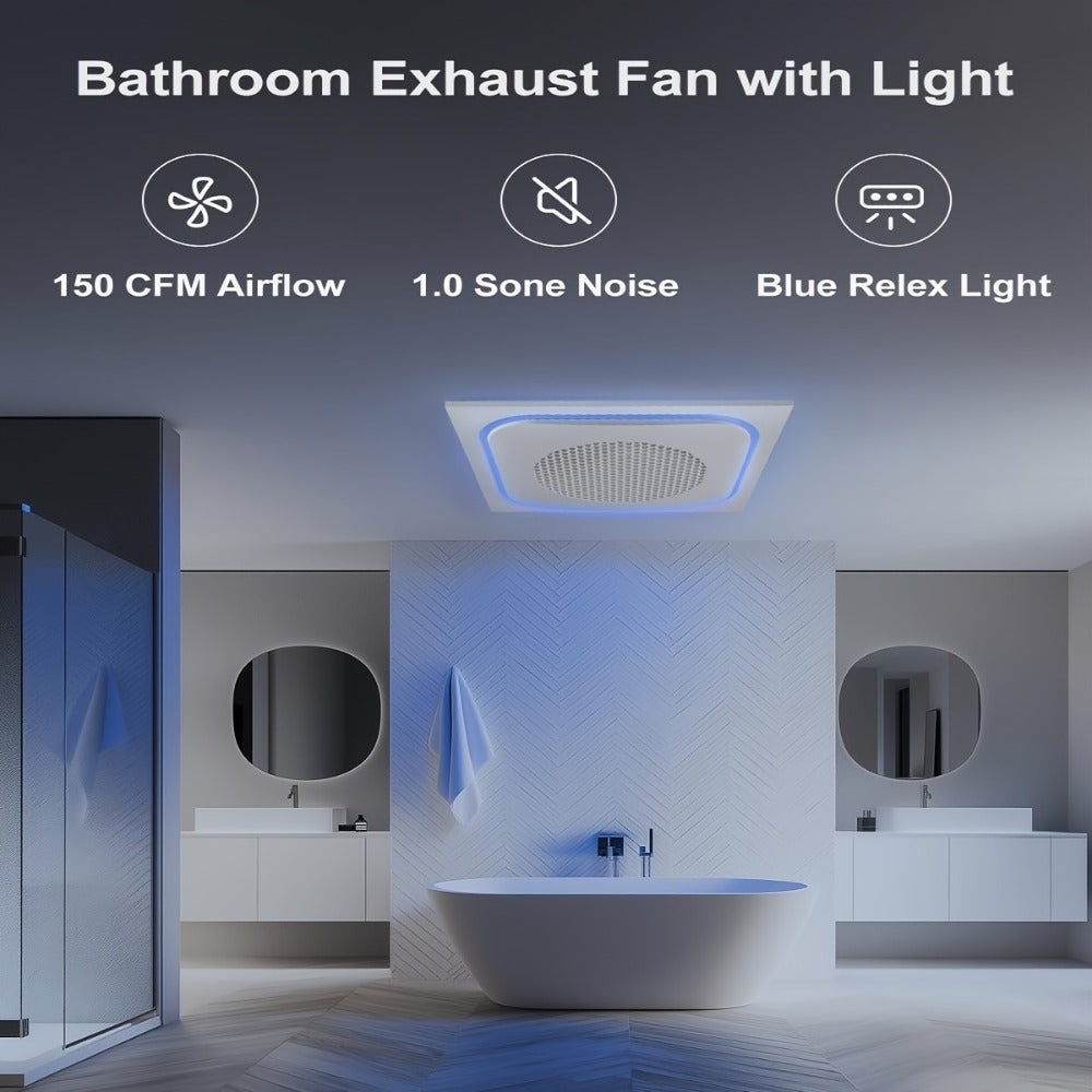 Bathroom Exhaust Fan Combo (150 CFM) in a Quiet Ventilation Design with 40W LED Night Light