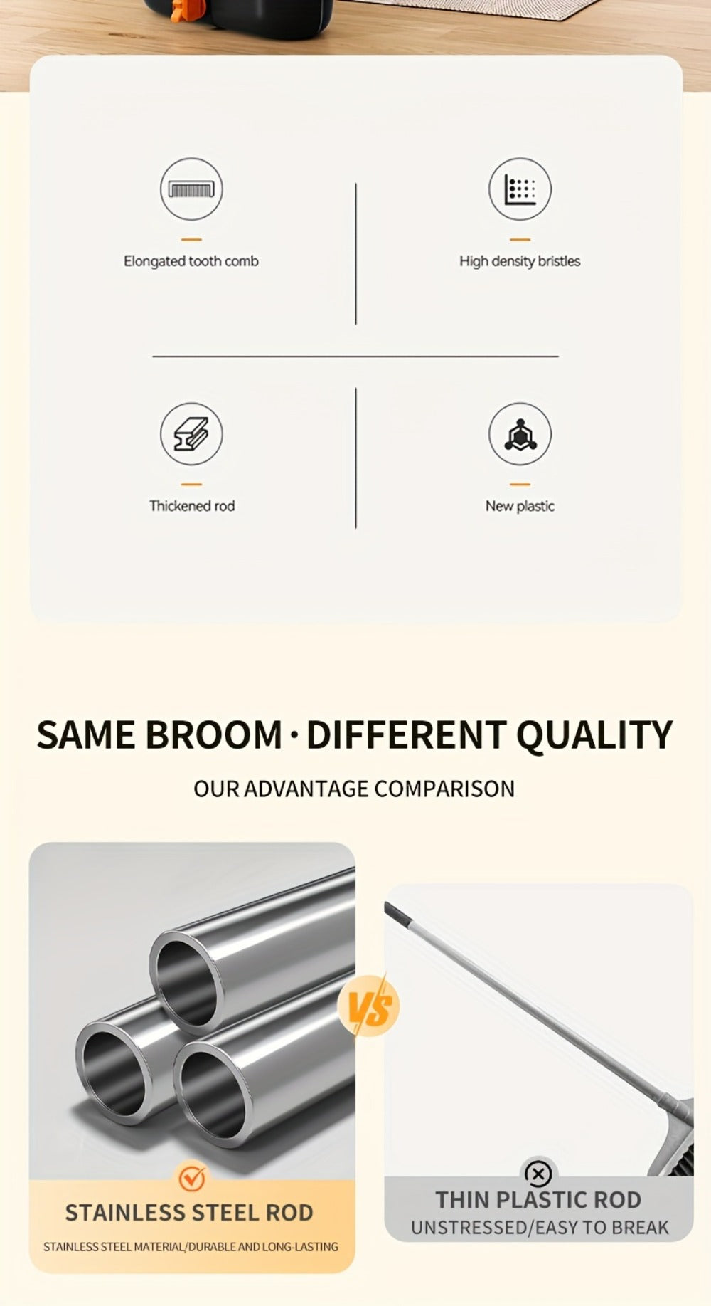 Broom And Dustpan Set with 50 Inch Extended Handle for Dust Hair Debris