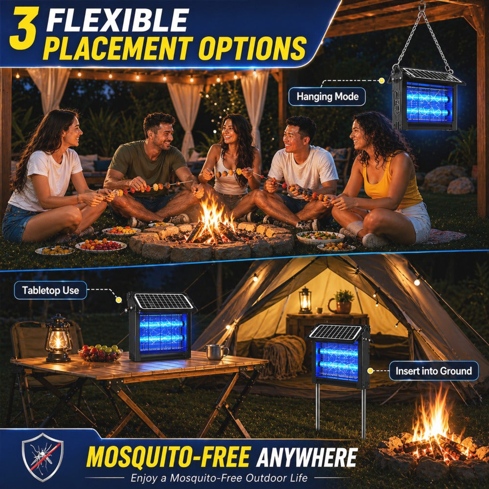 Bug Zapper, Solar Outdoor 4500V Electric Mosquito Killer, IPX4 Waterproof Insect Trap for Patio