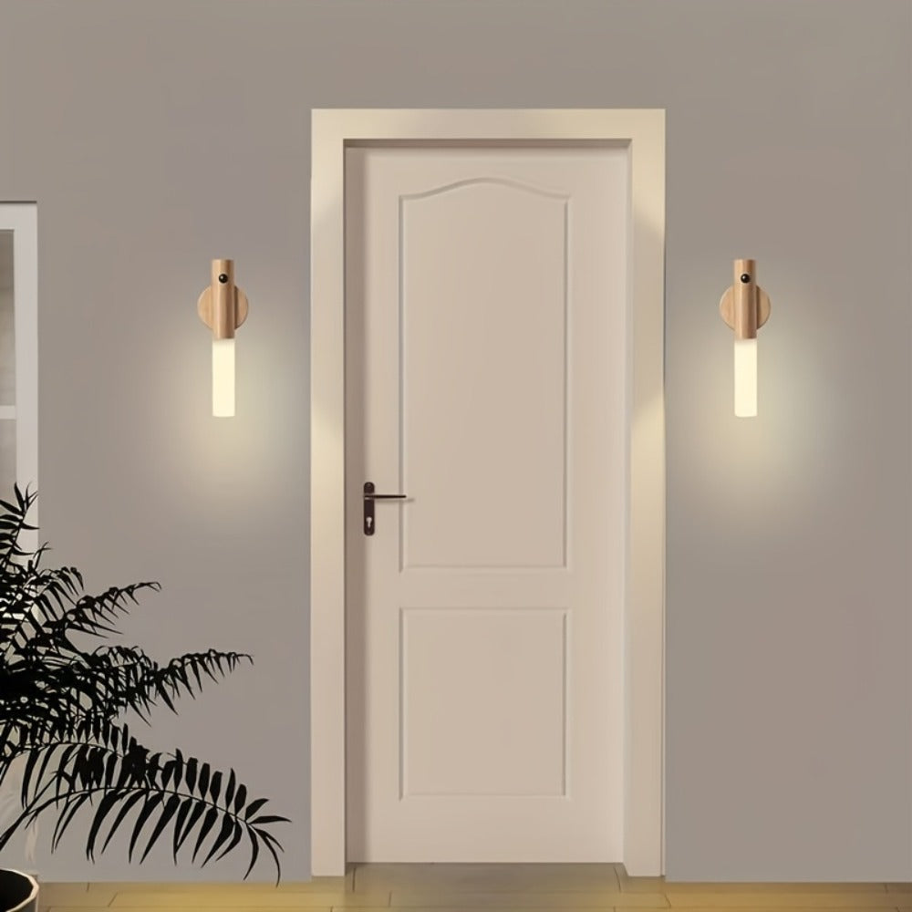 Motion Night Light, Rechargeable LED IPX4 Waterproof Wood Grain & Walnut Under Cabinet Step Lamp for Staircase