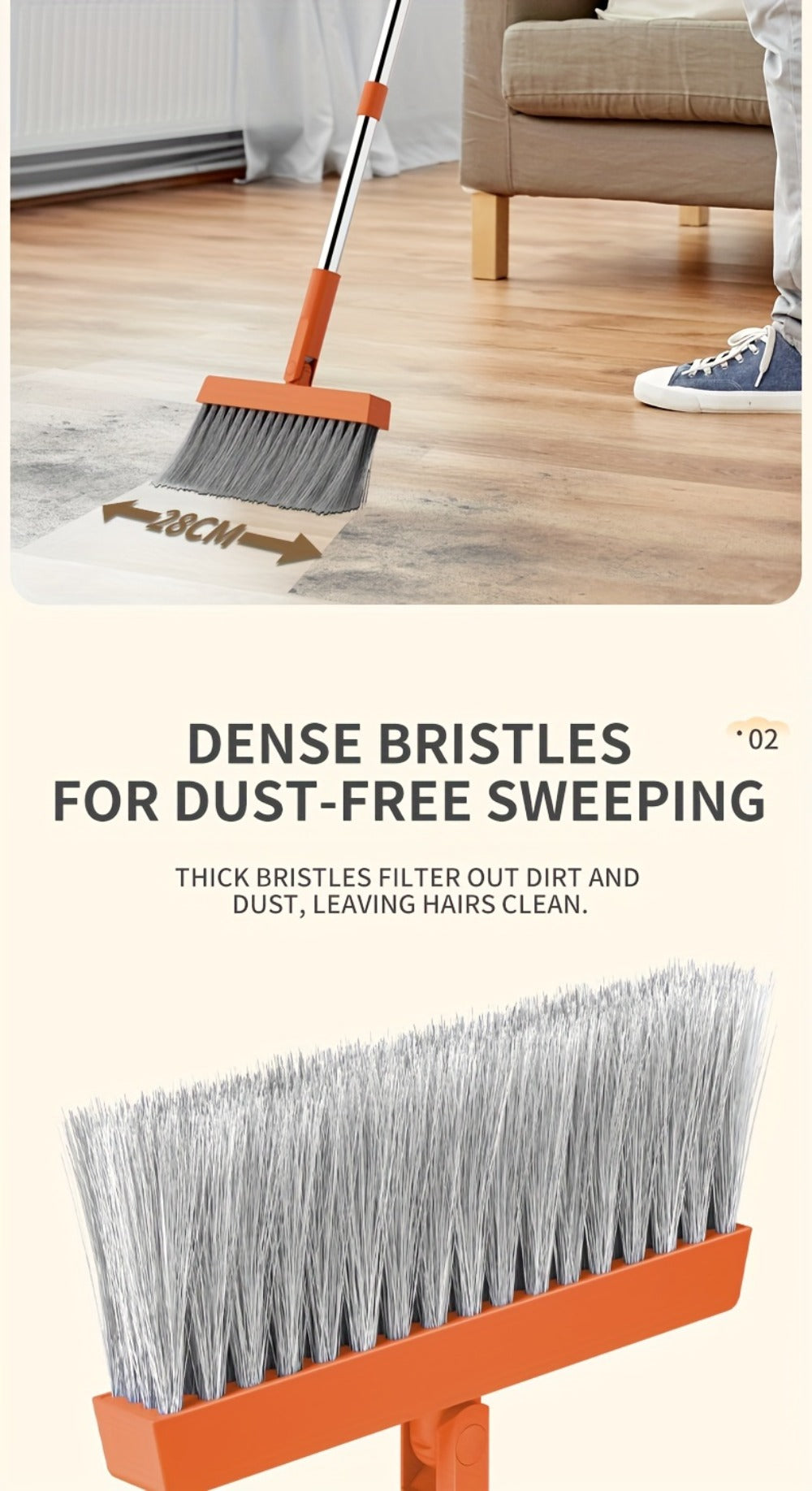 Broom And Dustpan Set with 50 Inch Extended Handle for Dust Hair Debris