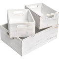 Wooden Crates with Handles Set of 3 – Rustic Farmhouse Storage Boxes for Pantry, Shelf, Closet, Arts & Crafts, Home Organizer Decorative Wood Crate Display Boxes Brown