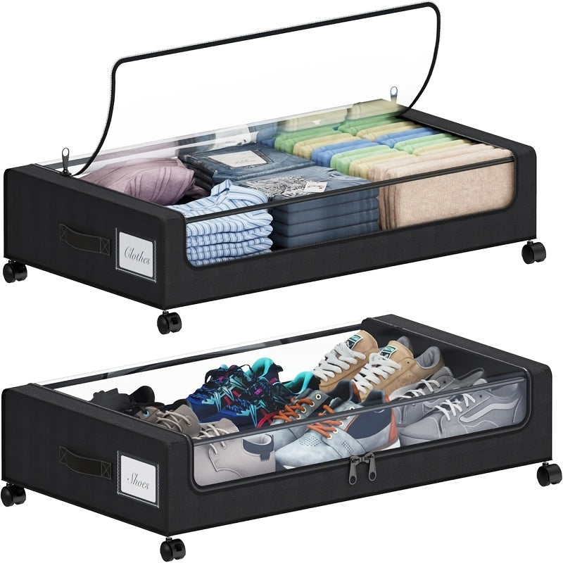 Foldable Under-Bed Organizer Bins with Wheels and Zippered Lids for Clothing and Bedding Storage, Storage Containers