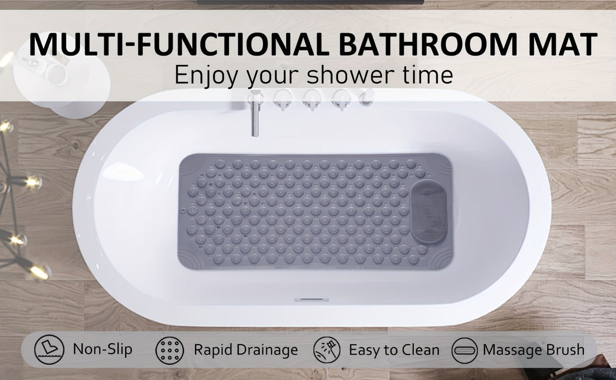 Non-Slip Bath Mat, Cushioned Shower and Tub Floor Mat with Massage Texture in Two Rectangular Sizes