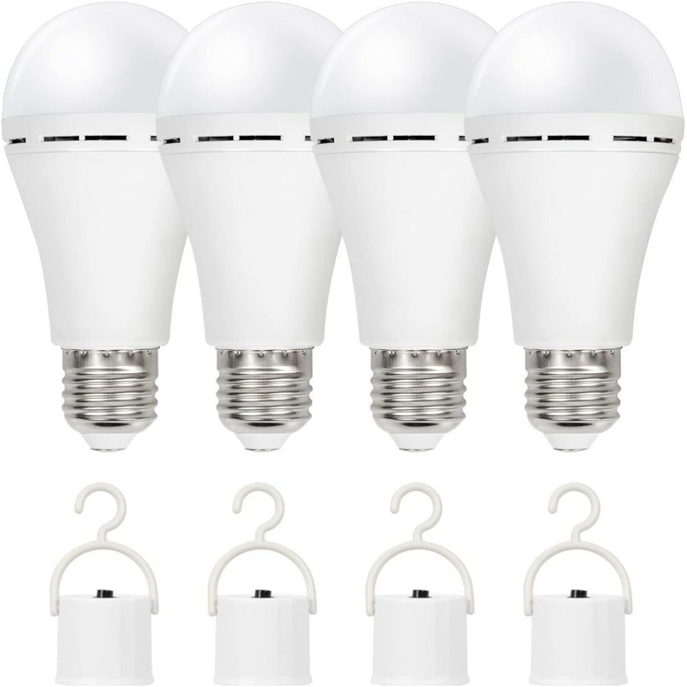 Rechargeable Emergency LED Light Bulb 4 Pack, 12W 6500K, for Camping and Power Outage