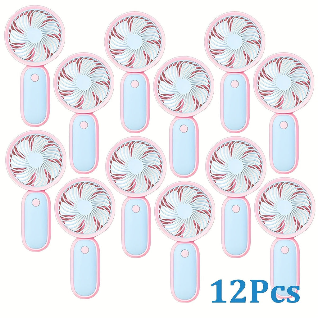 Mini Handheld Fan Bulk 12 Pack | Portable Neck & Wrist Personal Fan, USB Rechargeable, Lightweight Cute Design for Wedding Favors, Festival Party, Travel, Camping & Office Giveaways – Type A & B