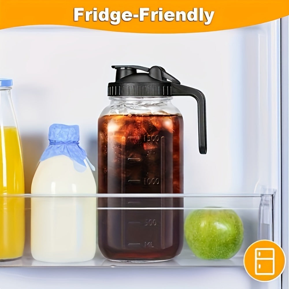 Glass Pitcher 64oz Mason Jar with Lid and Pour Spout - 2 Quart Wide Mouth Leak Proof Glass Jug for Fridge Iced Tea Sun Tea Lemonade and Juice, Creamer Container for Coffee and Breast Milk Storage, Available in 2 or 3 Pack
