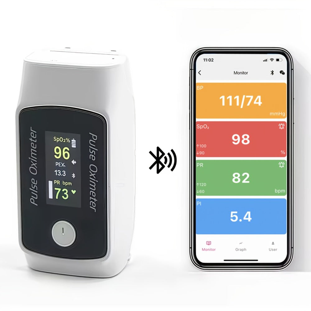 Pulse Oximeter, Real-Time Heart Rate & SpO2 Tracking via Bluetooth App, Compact Digital Oxygen Meter
