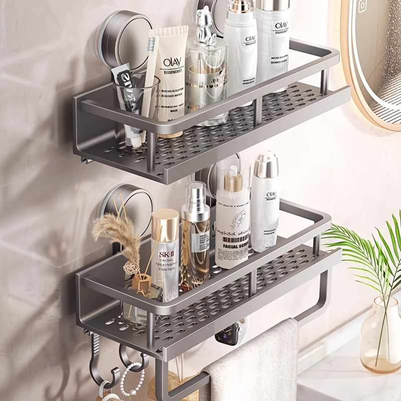 Wall-Mounted Suction Cup Shelf with Towel Hook for Shampoo and Soap Storage in the Bathroom, Shower Caddy