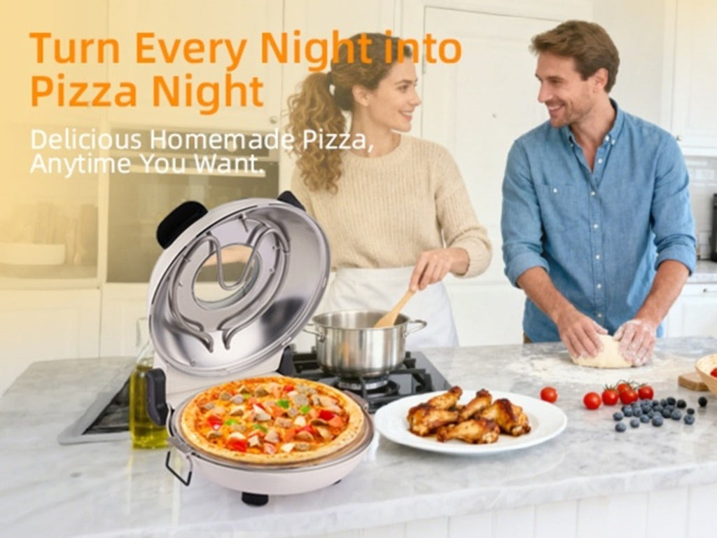 Indoor Pizza Oven Countertop – 12-Inch Electric Pizza Maker Machine for Home Kitchen, Heats Up to 800°F, Fast Baking Grill Oven with Even Heat Distribution, White
