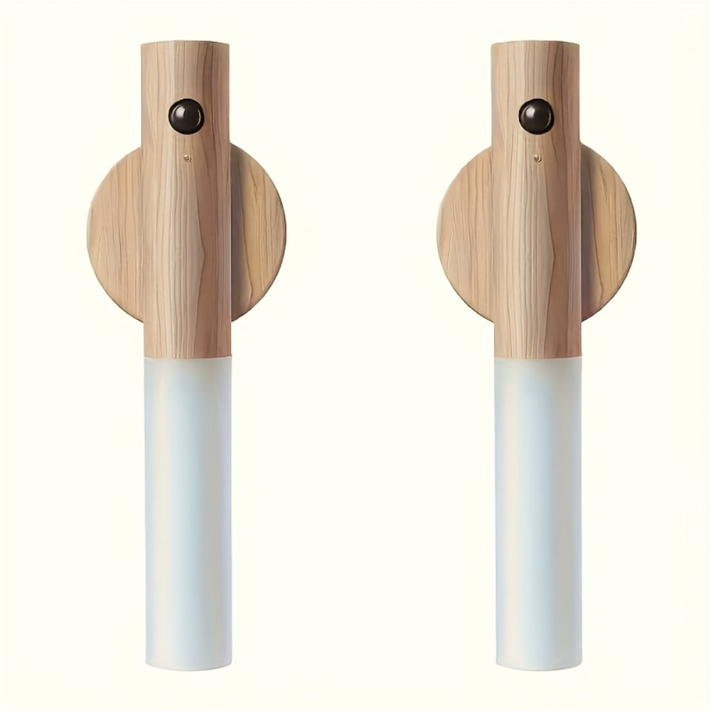 Motion Night Light, Rechargeable LED IPX4 Waterproof Wood Grain & Walnut Under Cabinet Step Lamp for Staircase