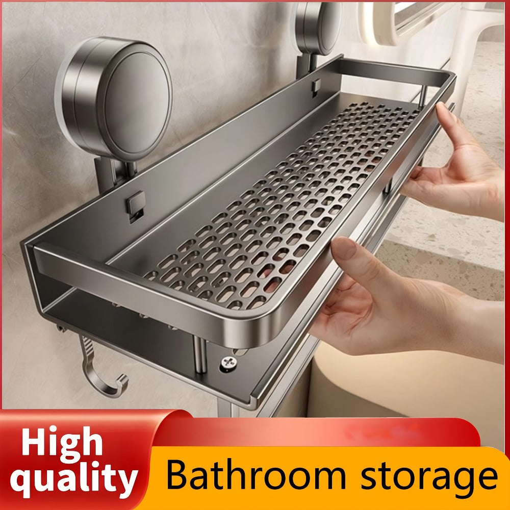 Wall-Mounted Suction Cup Shelf with Towel Hook for Shampoo and Soap Storage in the Bathroom, Shower Caddy