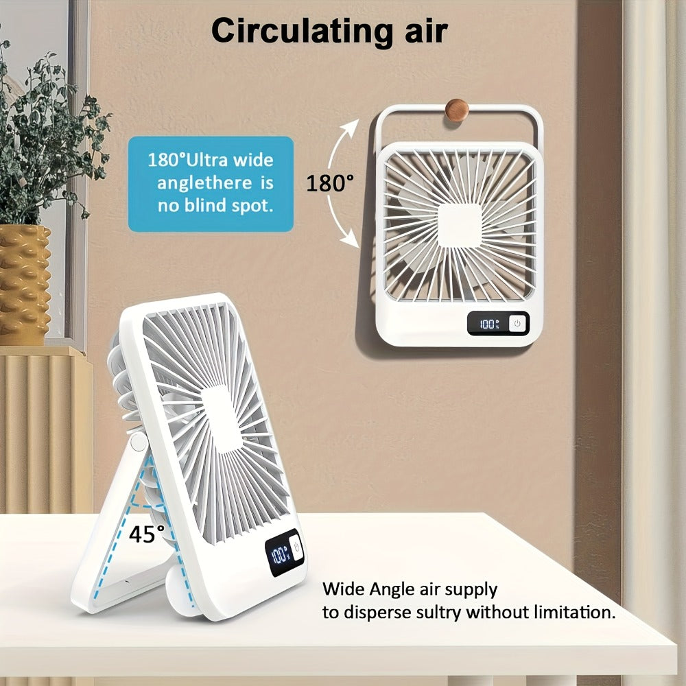 Desk Fan, Mini Desktop Fan Square Design, Ultra-Quiet 5-Speed USB Rechargeable 1800mAh Portable Cooling Fan for Home