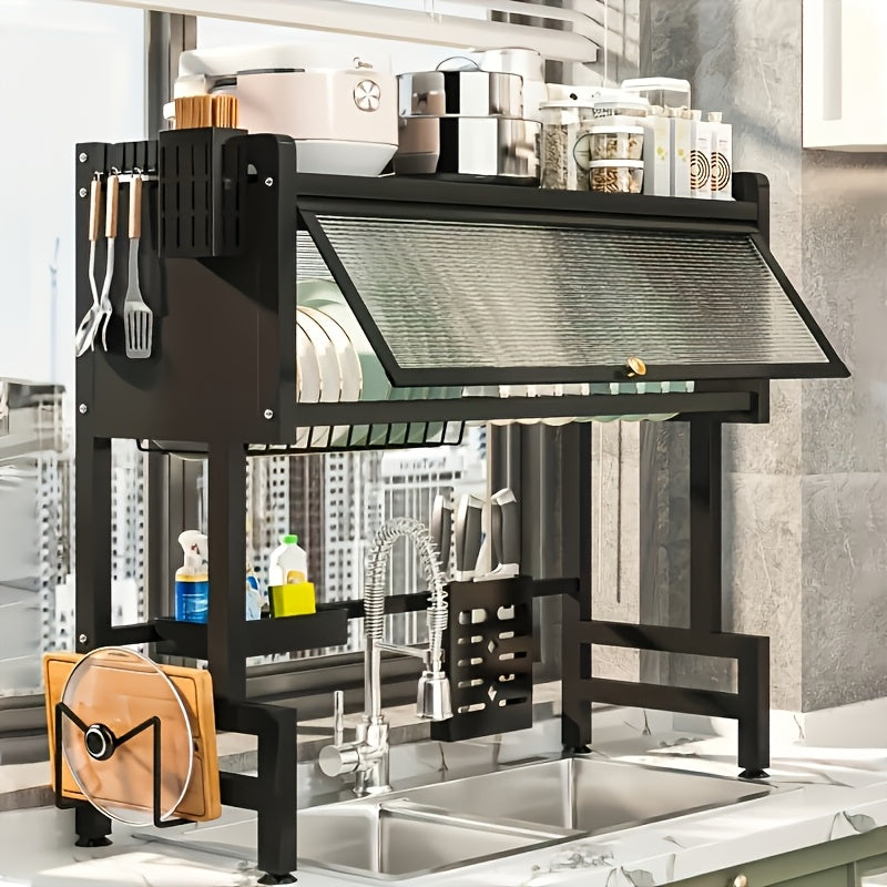 Dish Drying Rack, Multi-Layer Kitchen Countertop Organizer, Dust-Free Drainer for Plates Bowls Utensils