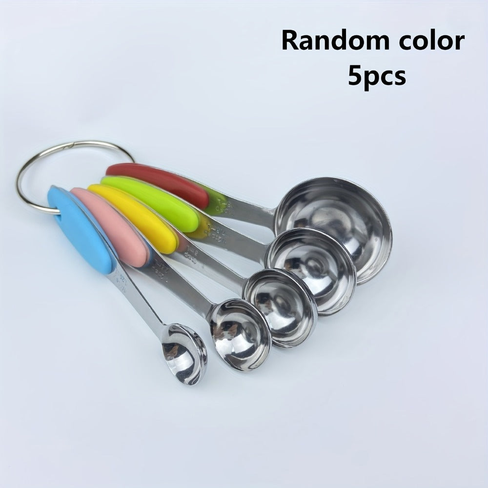 Stainless Steel Measuring Cups and Spoons Set 5pcs with Silicone Handle - Baking & Cooking Kitchen Measurement Tools