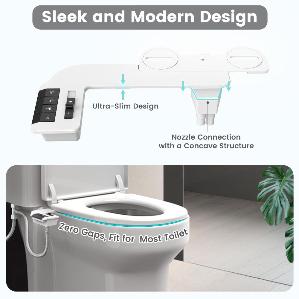 Bidet Attachment, Dual Retractable Nozzle Non-Electric Self-Cleaning Fresh Water Bidet Sprayer, Fits Most Toilets
