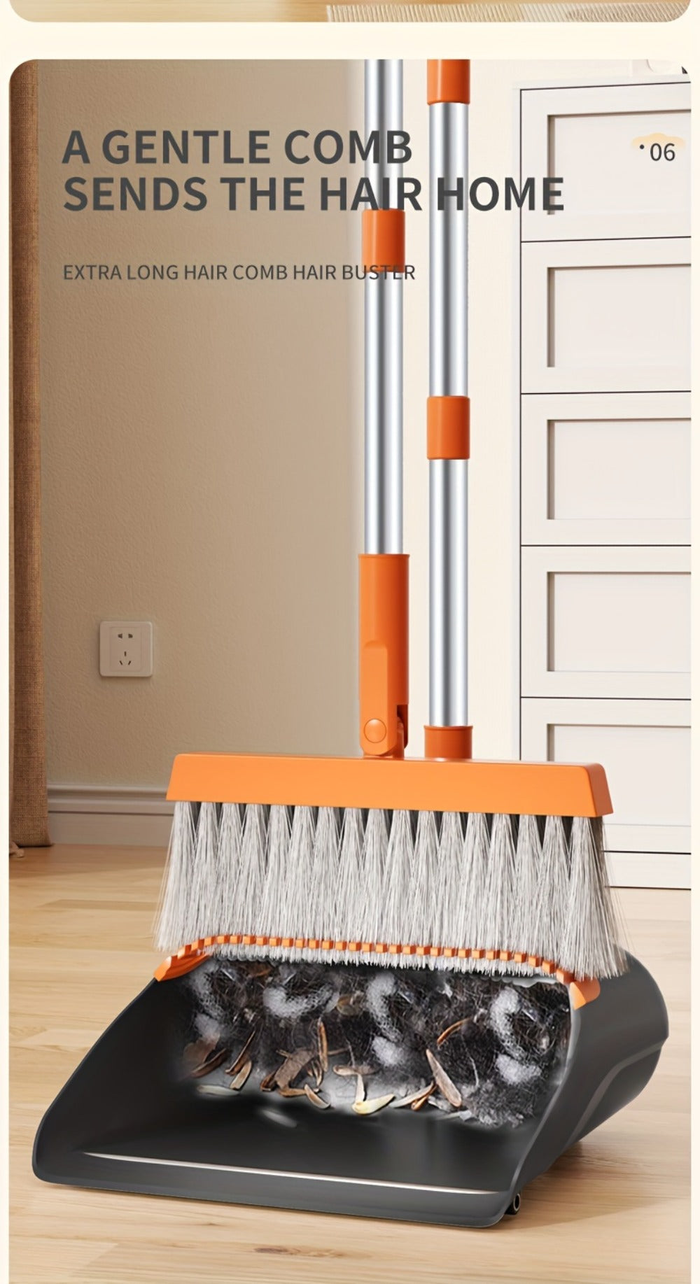 Broom And Dustpan Set with 50 Inch Extended Handle for Dust Hair Debris