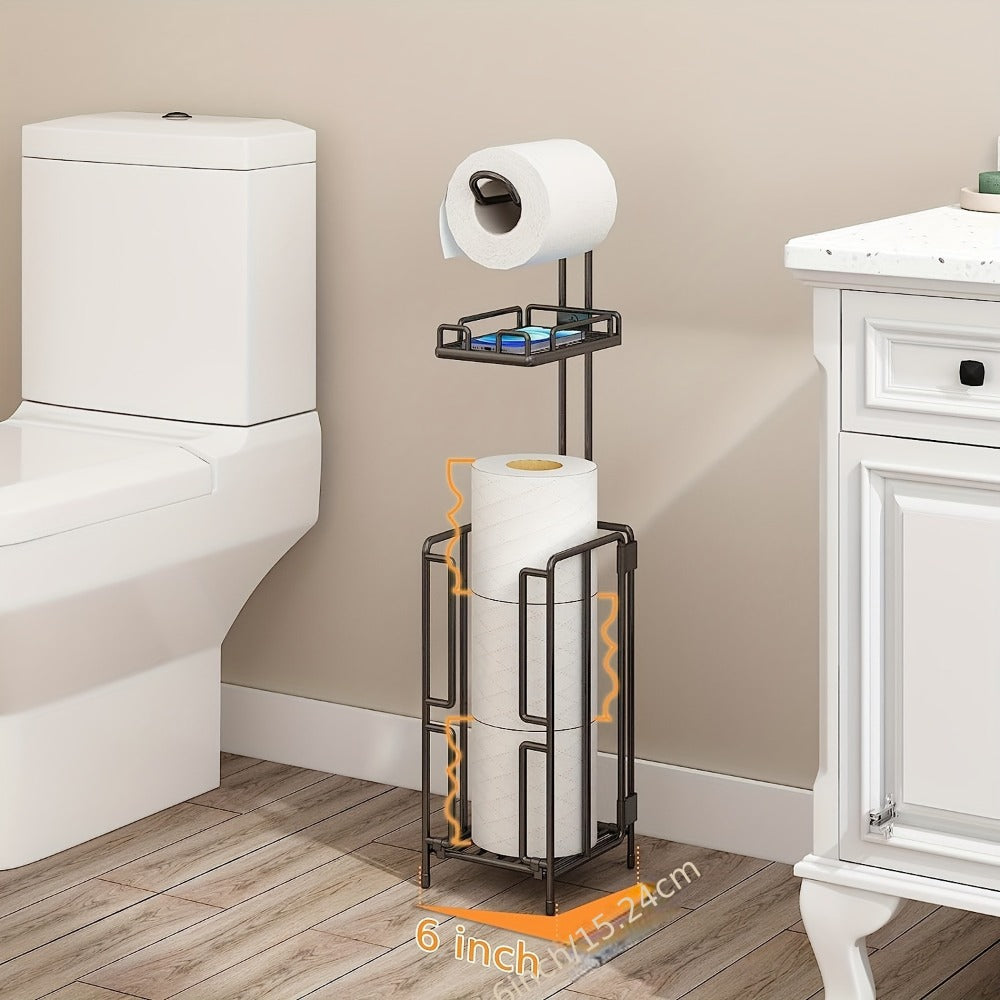 Stainless Steel Stand 3 Extra Roll Storage Modern Bathroom Organizer, Freestanding Toilet Paper Holder