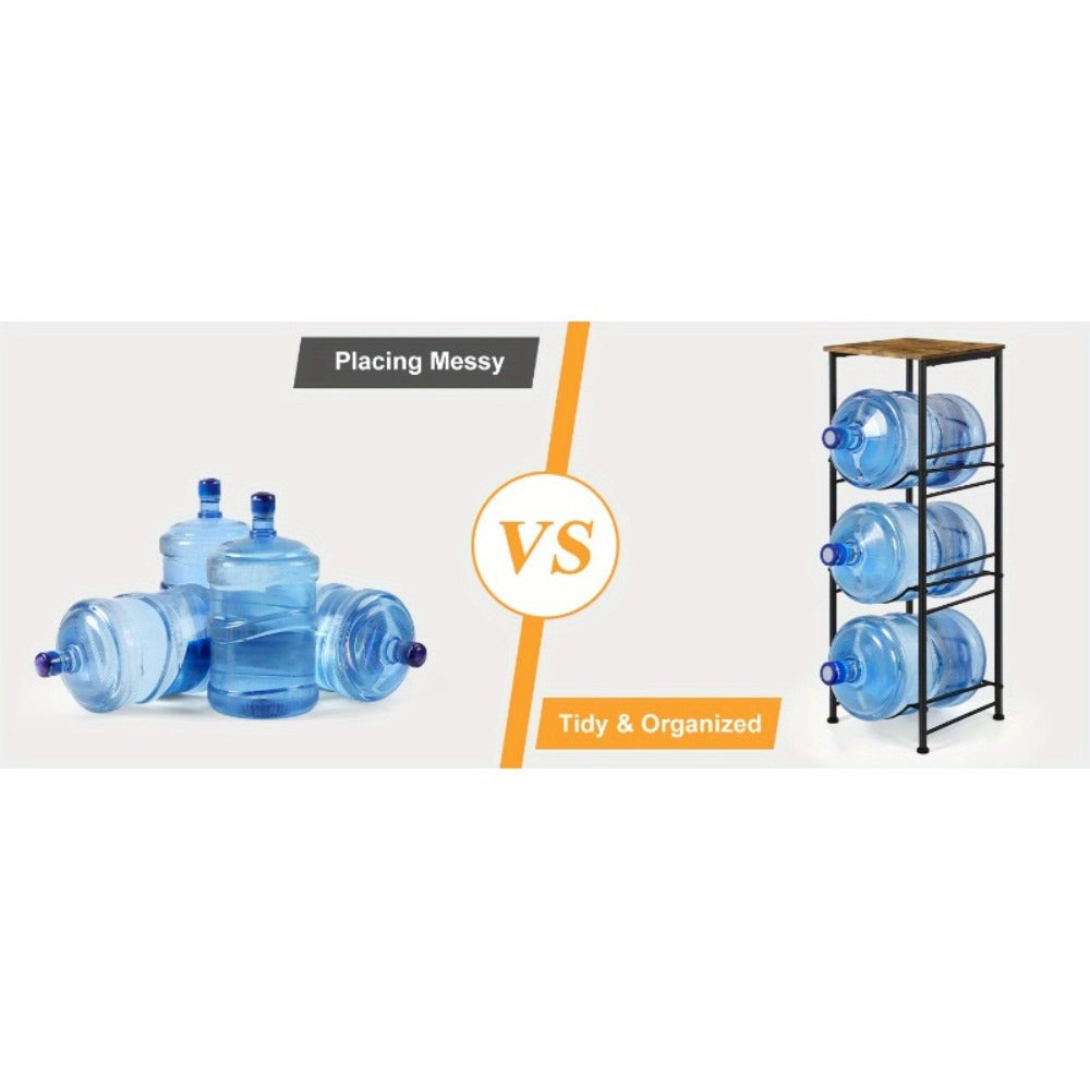 5 Gallon Water Jug Holder in Particleboard and Steel Frame for Kitchen and Office (3-Tier Rack Organizer)