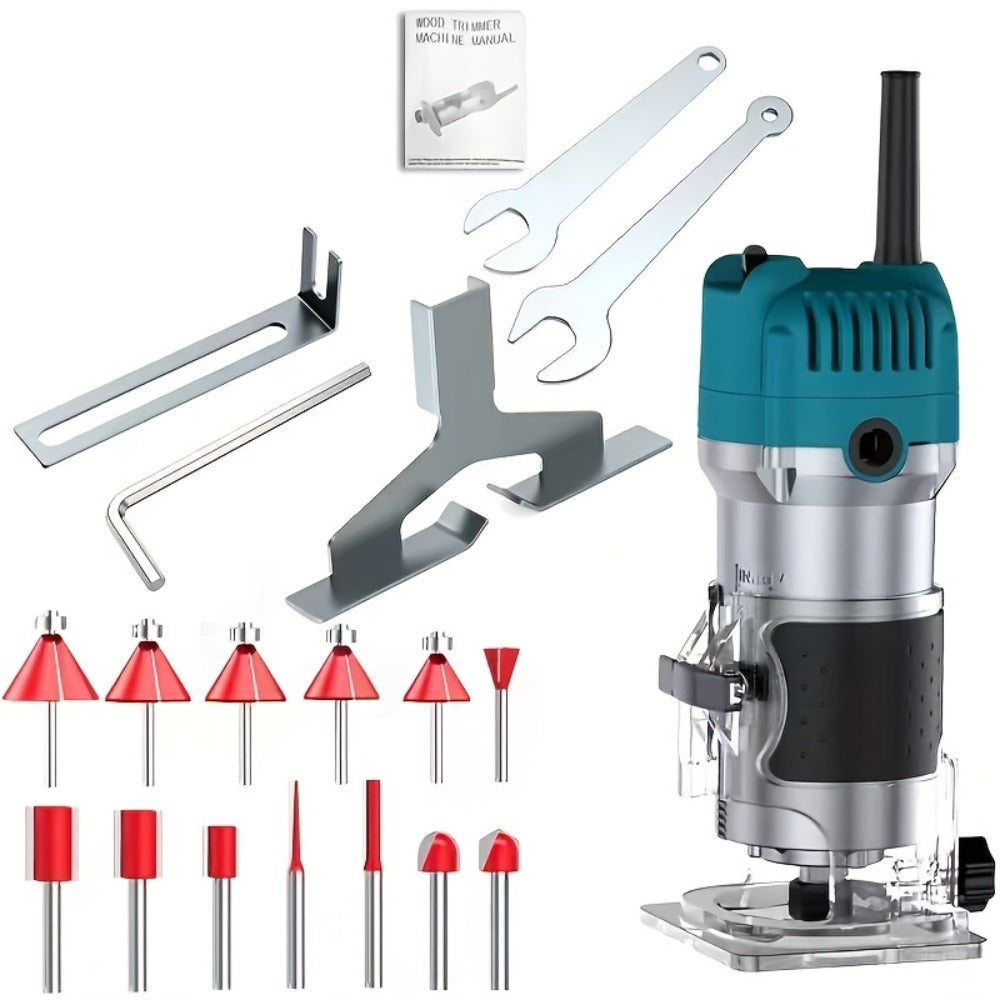 Wood Router with Wood Slotting and Optional 15pc Milling Cutter Set for Woodworking
