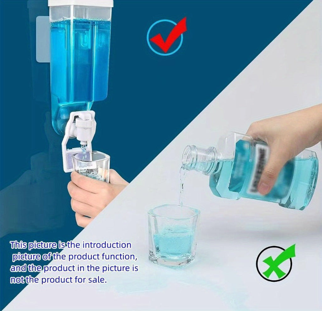 Mouthwash Dispenser with Wall Mounted 2-Pack 21 oz Plastic Container and Space Saving Bathroom Organizer for Countertop Storage