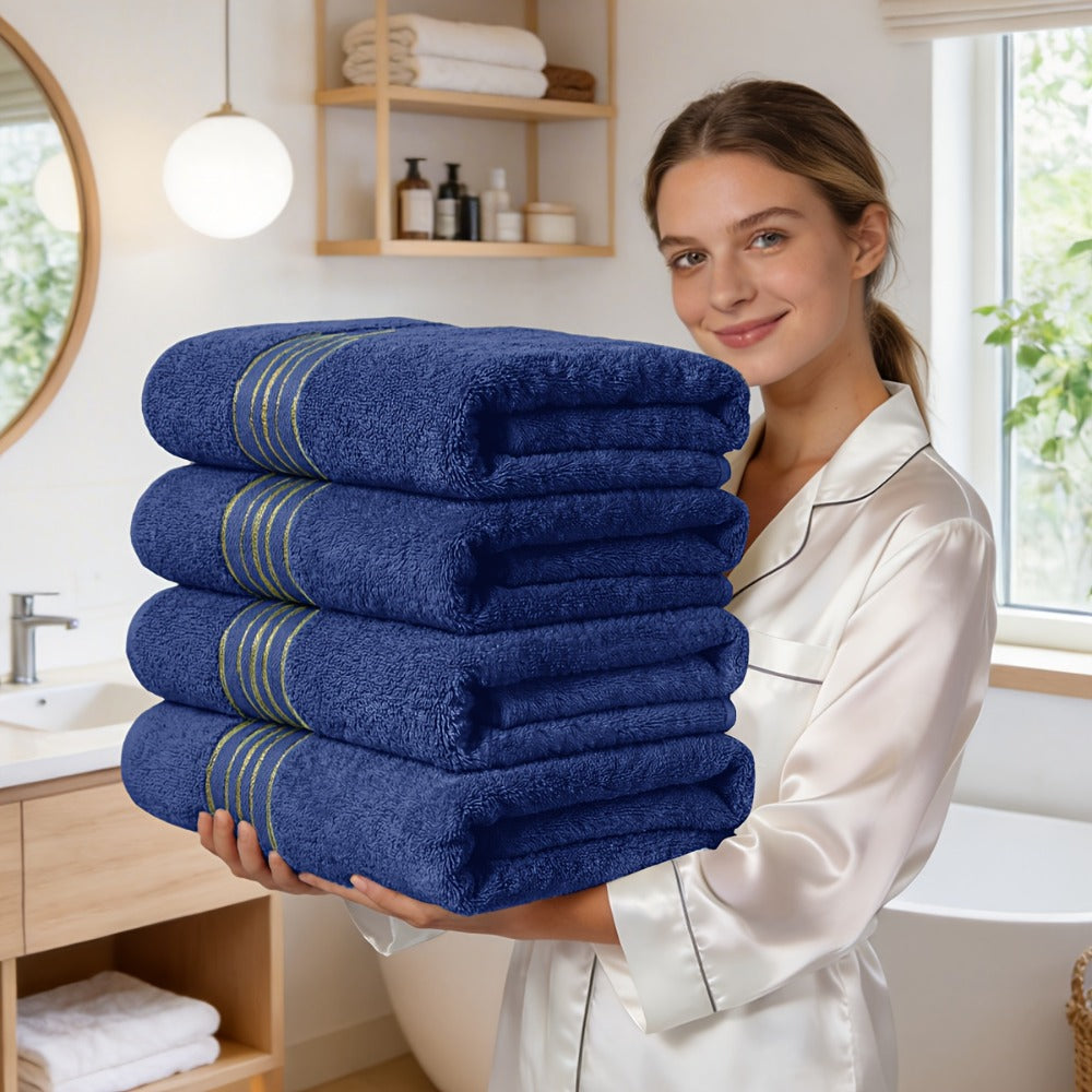 Bath Towel Set, 4-Pack 620GSM Bamboo Cotton Blend Super Soft Quick-Dry Absorbent Towels for Bathroom Spa Gym Travel