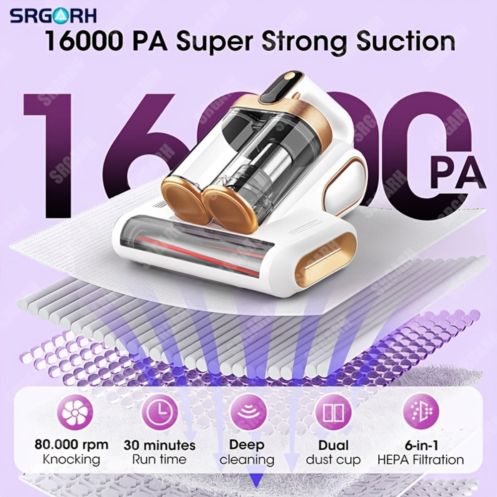 Mattress Vacuum with Cleaner 16Kpa UV Light and 80000 RPM Sonic Technology