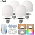 Rechargeable LED Light Bulb E26 3000mAh 400LM with Remote Control – USB Wireless Puck Light, 3 Color Temperatures, 12 RGB Colors, Timer, No Wiring for Lamps Closets Cabinets Indoor Lighting 4 Pack