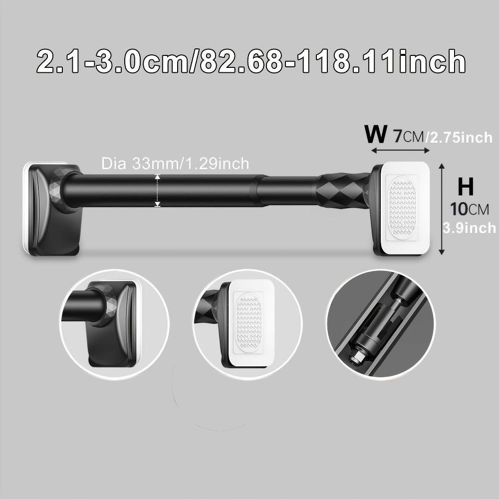 Curtain Rod, 33mm Steel Telescopic Tension Rod with Adjustable Length and No-Drill Installation for Large Windows