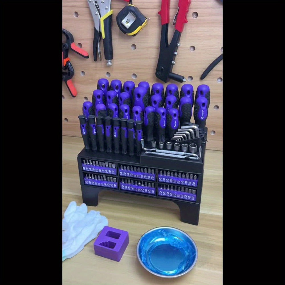 Magnetic Screwdriver Set, 118-Piece Chrome Vanadium Steel Tool Kit with Storage Rack and Magnetic Bowl for Repairs