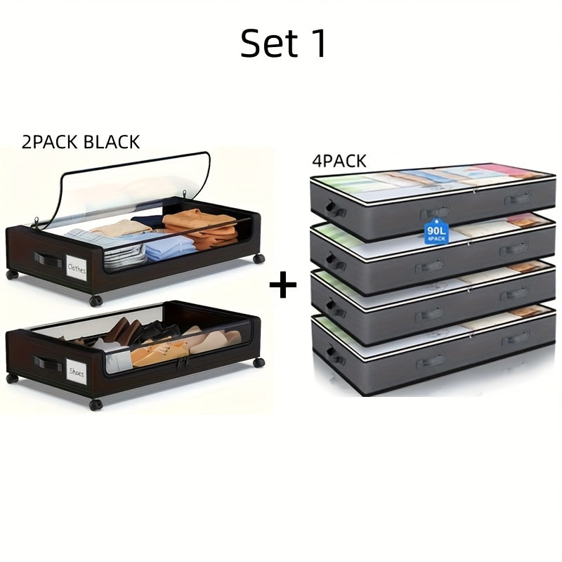 Foldable Under-Bed Organizer Bins with Wheels and Zippered Lids for Clothing and Bedding Storage, Storage Containers