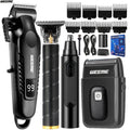 Men's Grooming Kit 4-Piece Set – USB Rechargeable Hair Clipper, Nose Trimmer, Electric Shaver & T9 Detailer with 8 Guide Combs, Professional Cordless Beard Trimmer Set for Men