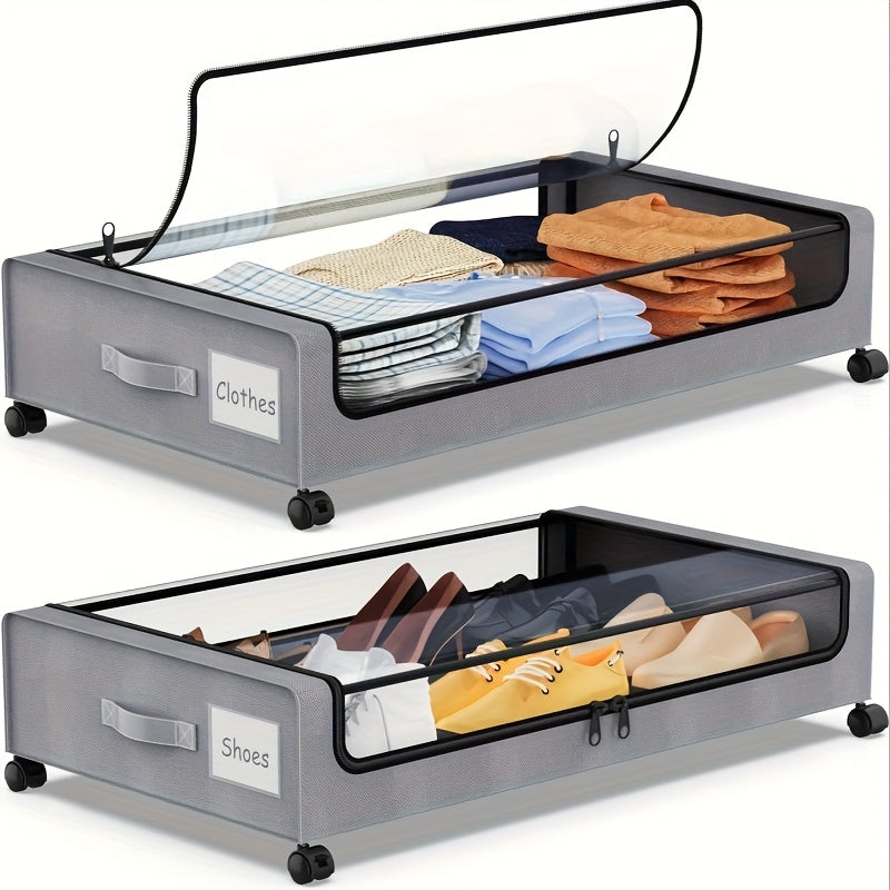 Foldable Under-Bed Organizer Bins with Wheels and Zippered Lids for Clothing and Bedding Storage, Storage Containers