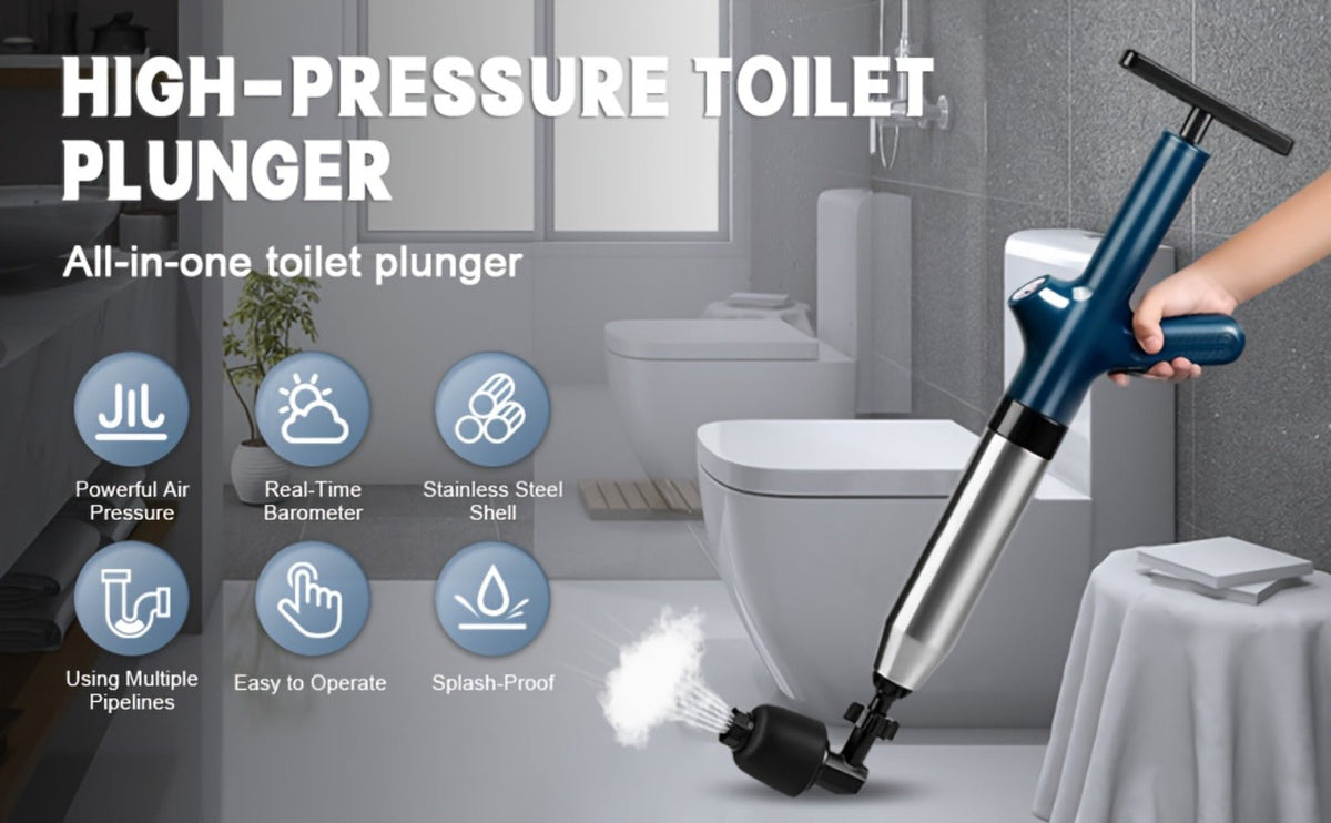 Toilet Plunger Set High Pressure Air Drain Unclogger - Stainless Steel Toilet Snake & Air Discharge Impactor for Clogged Toilet, Kitchen Sink, Bathroom Drain & Pipe Blockage Removal