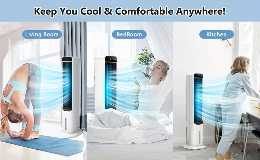 Evaporative Air Cooler Portable 1.32 Gal, 3-in-1 Swamp Cooler Fan Humidifier with Ice Cooling, 4 Ice Packs, 70° Oscillation & Low Noise, Bladeless Tower Fan Air Conditioner for Bedroom Kitchen Office