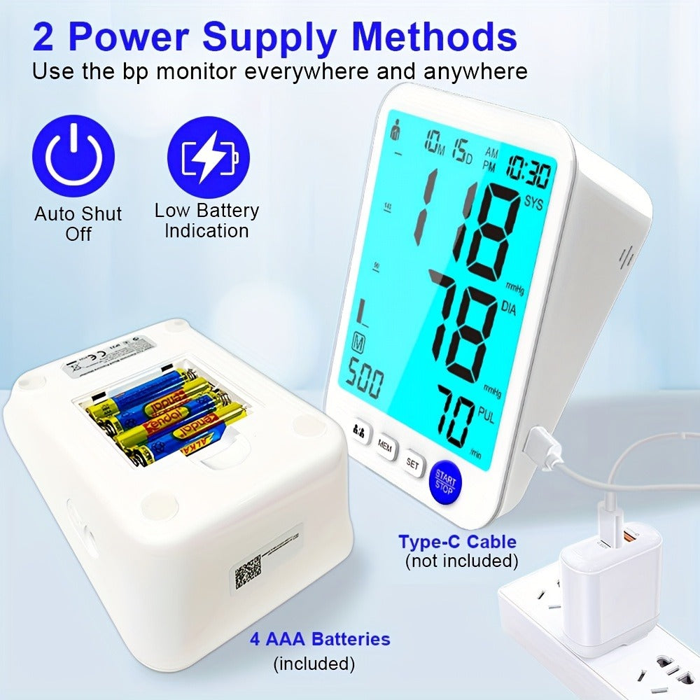 Upper Arm Blood Pressure Monitor with Large LED Backlit Screen for 2 Users