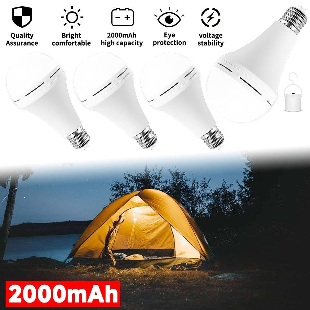 Rechargeable Emergency LED Light Bulb 4 Pack, 12W 6500K, for Camping and Power Outage