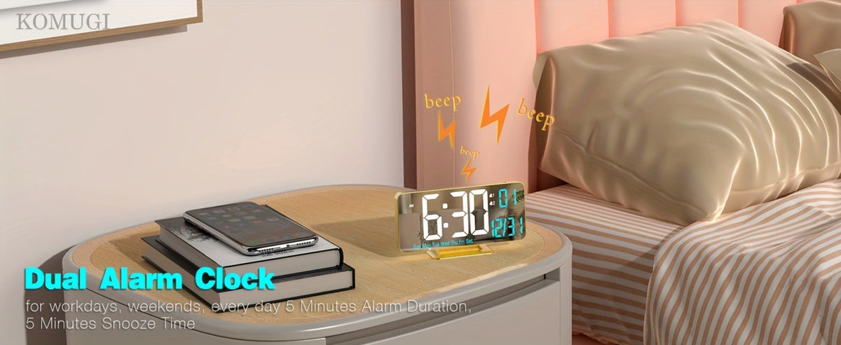 Alarm Clock with Dual Alarm and Dimmable LED Display for Bedroom