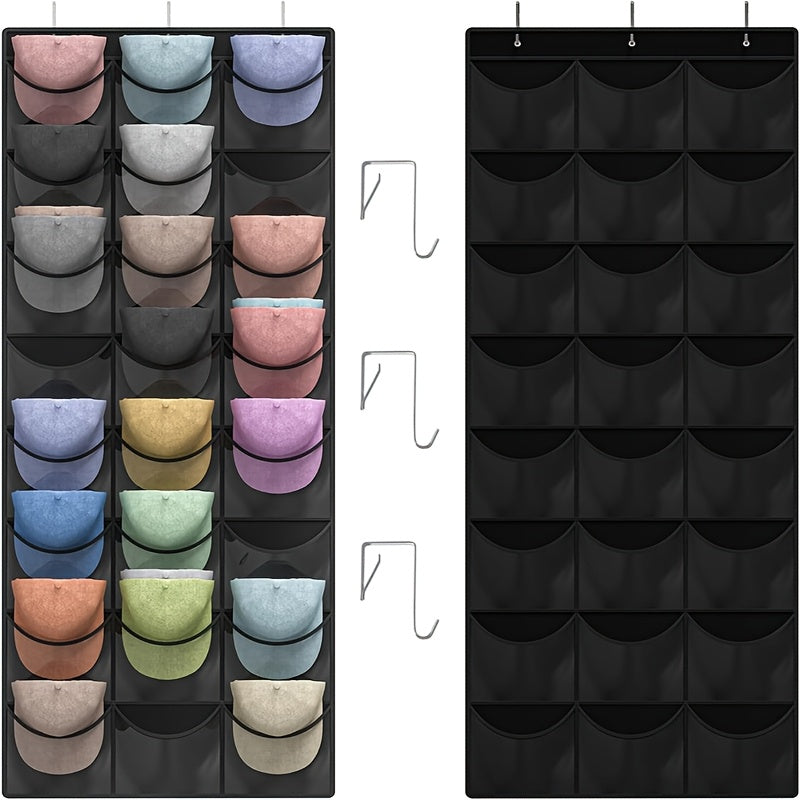 Hat Organizer, Baseball Cap Rack, Large Clear Pockets and 3 Hooks for Hat Storage Protection and Display in Closet
