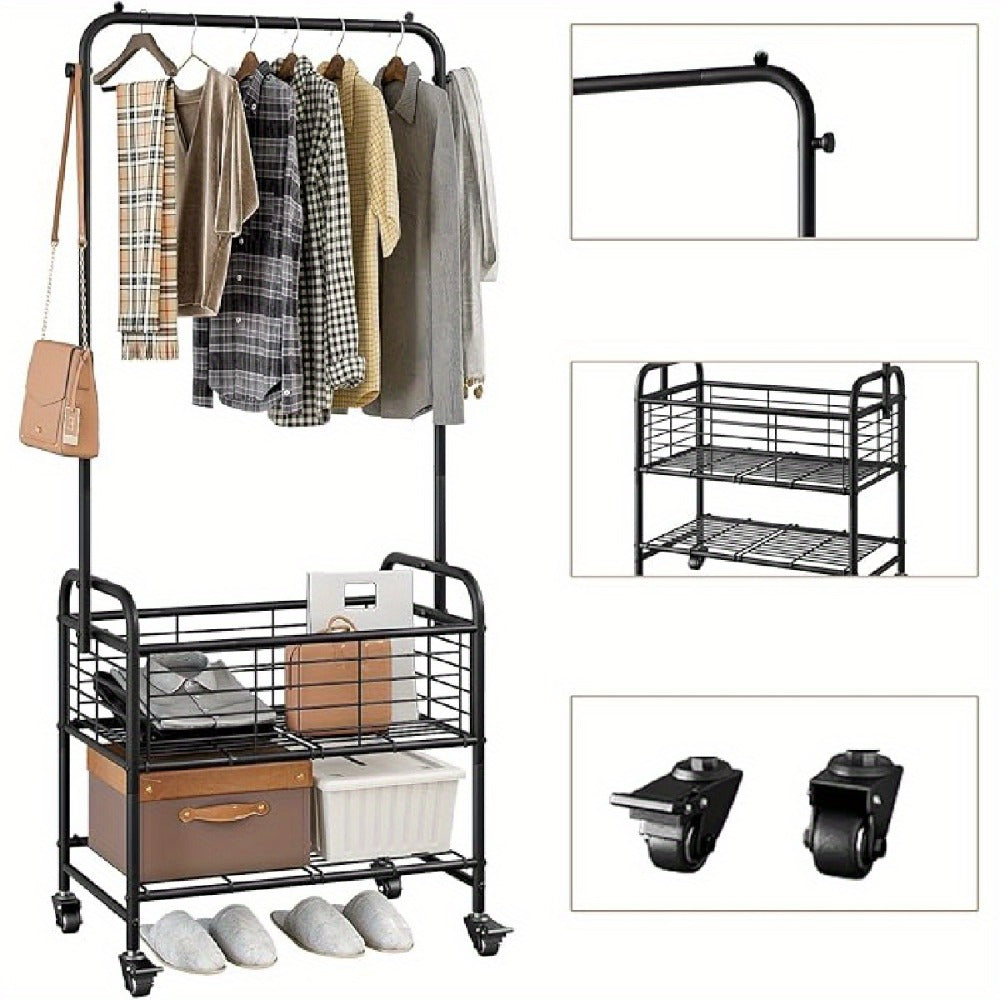 Laundry Basket, Wheels and Hanging Rack, Multifunctional Clothes Hamper for Laundry Room Bedroom Bathroom