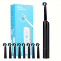 IPX7 Waterproof Electric Toothbrush with 8 Brush Heads & Travel Case – 3 Rotating Cleaning Modes, USB Type-C Fast Charge, Shower-Safe Sonic Toothbrush for Adults, Black & White