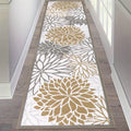 Floral Medallion Runner Rug Non-Slip Machine Washable – Low-Profile Hallway Carpet for Entryway, Laundry Room & Bathroom – Brown & Grey, 2x6, 2x8, 2x10 Ft