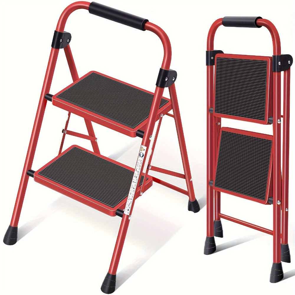 Foldable Heavy Duty Steel, Lightweight Portable Folding Step Ladder for Home Kitchen Bathroom Garage, 2 Step Ladder