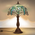 Table Lamp, Colorful Art Glass Shade, 18-Inch LED Night Light for Bedroom Nightstand Living Room Reading Desk Home Decor