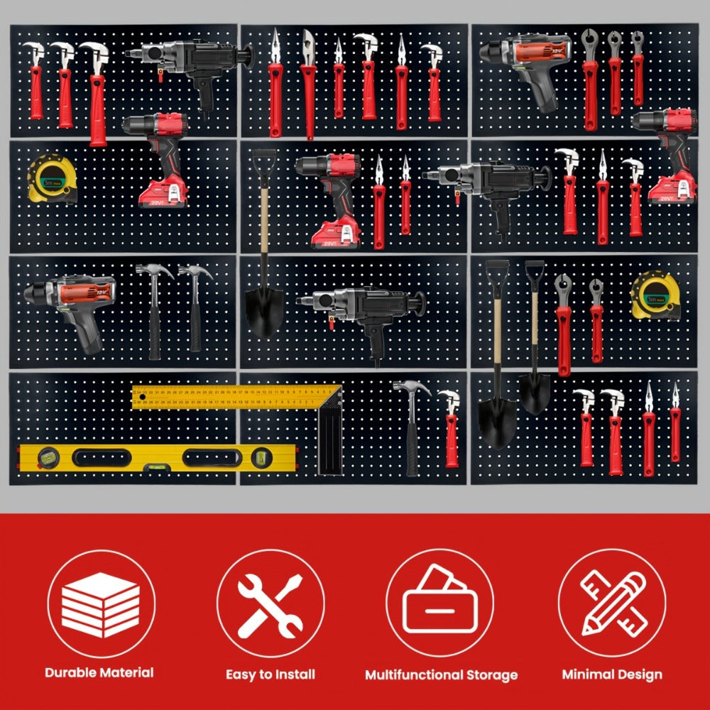 Pegboard Wall Panels in Heavy-Duty Steel, Two or Four-Pack Wall-Mounted Tool Organization for Garage Workshops