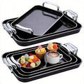 3-Piece Rectangular Serving Tray Set with Handles – Plastic Food Trays for Parties, Dinners & Gatherings, 16.5/15/13.2 Inch Nested Trays for Turkey, Cake, Cheese, Fruit & Appetizers